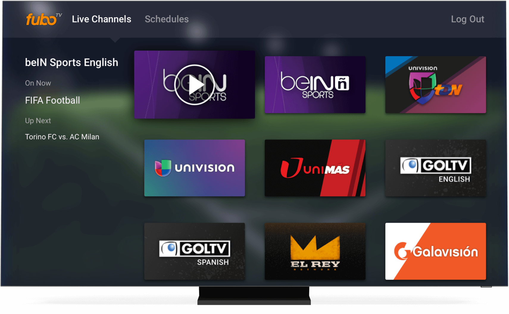 fuboTV:n kotin&auml;kym&auml; &auml;lytelevisiossa.